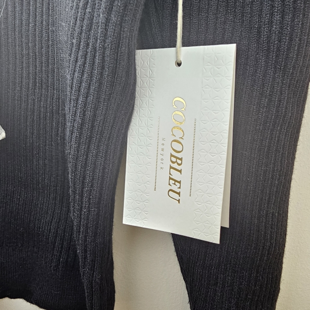 NWT Cocobleu Black Ribbed Knit Bow Sweater Cream Cuffs Coquette Large - Picture 9 of 10